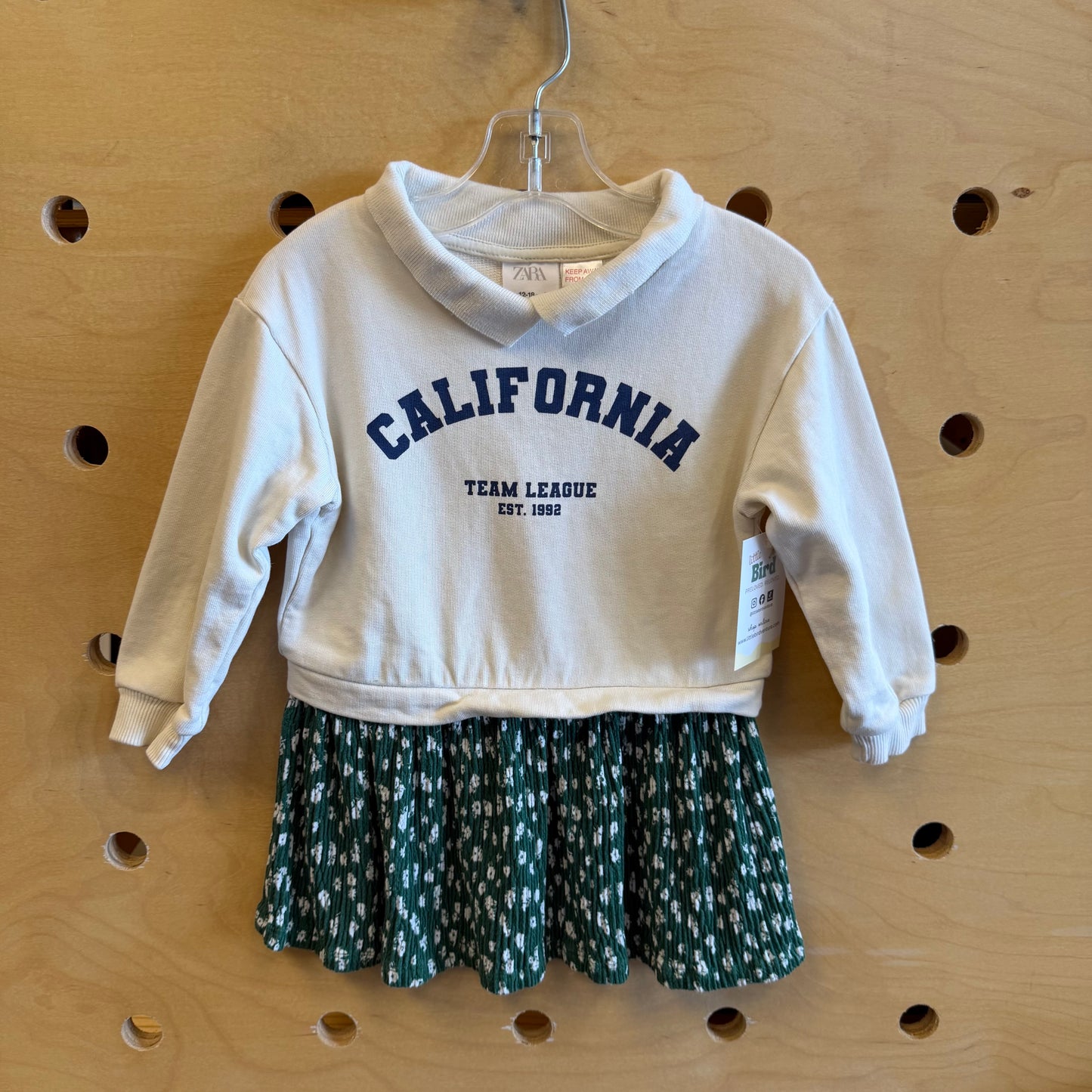 Cream/Green Floral California Dress