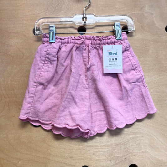 Pink Scalloped Linen Blend Shorts