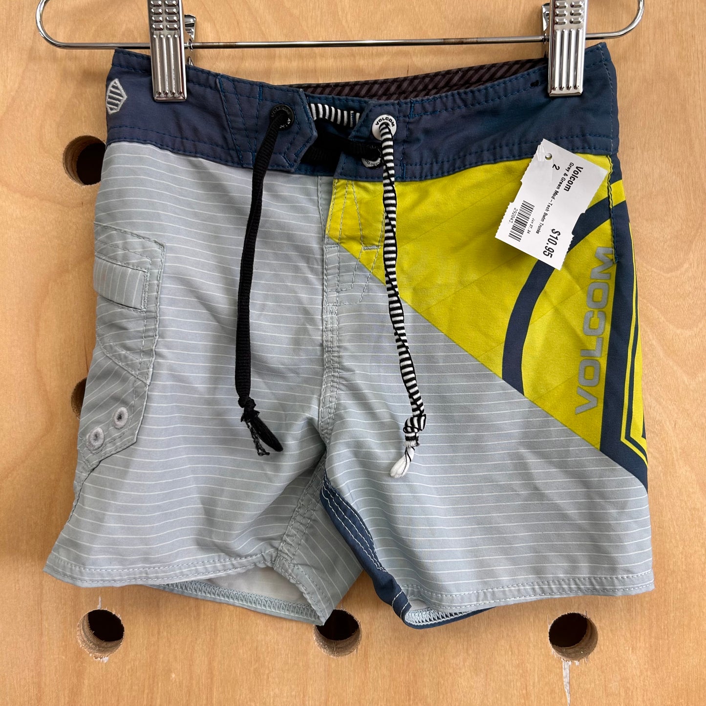 Grey & Green Mod-Tech Swim Trunks