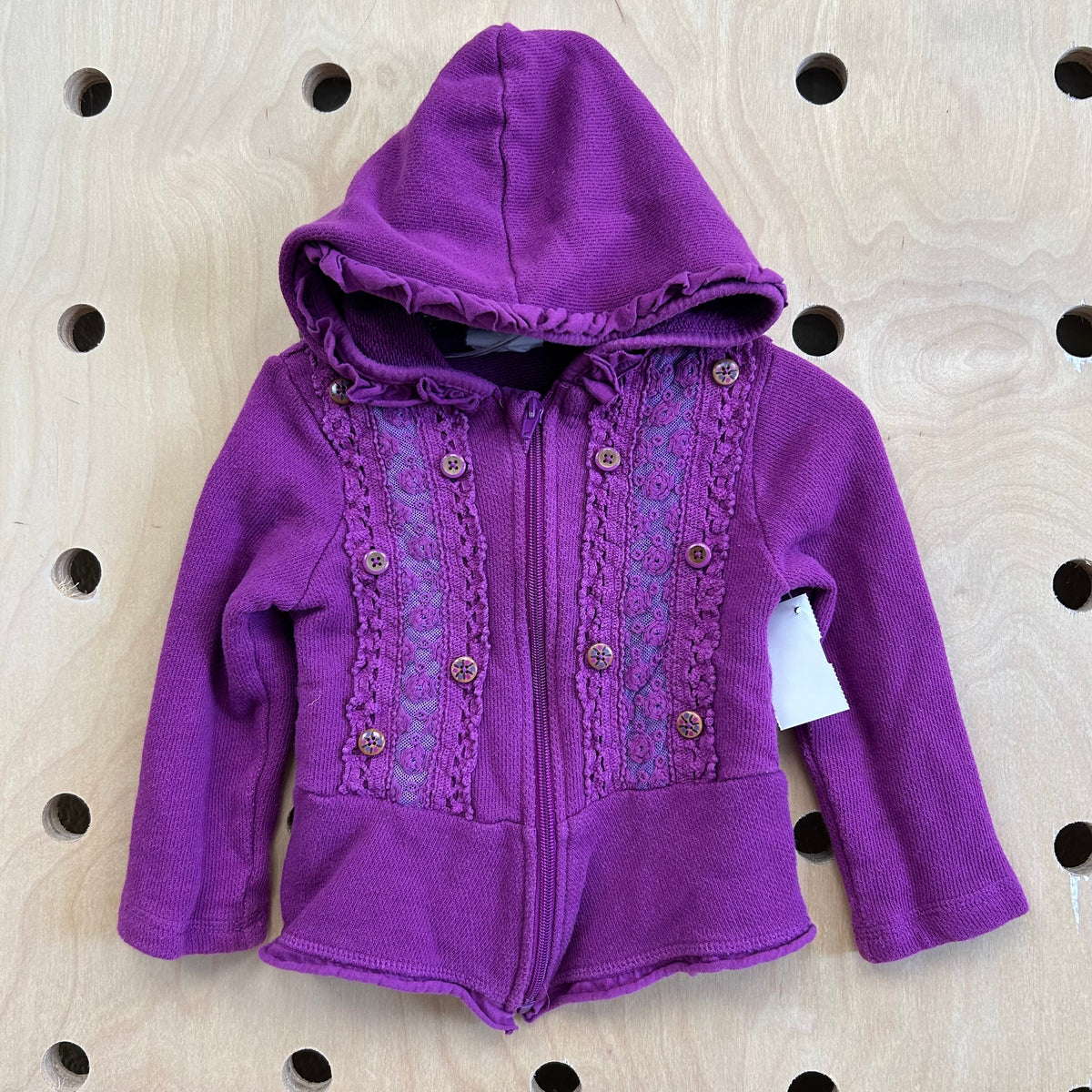 Purple Lace Button Knit Hoodie