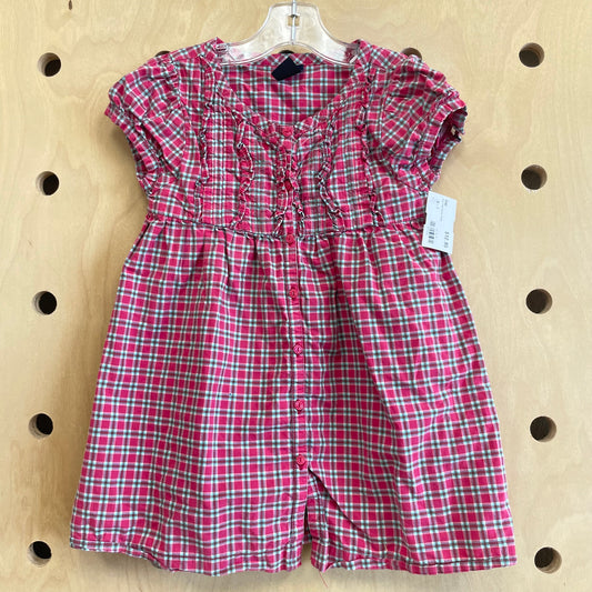 Pink Plaid Button Dress