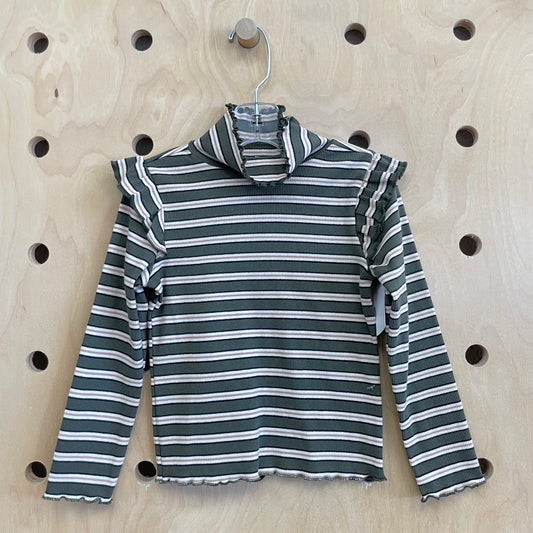 Green Striped Mock Neck Shirt