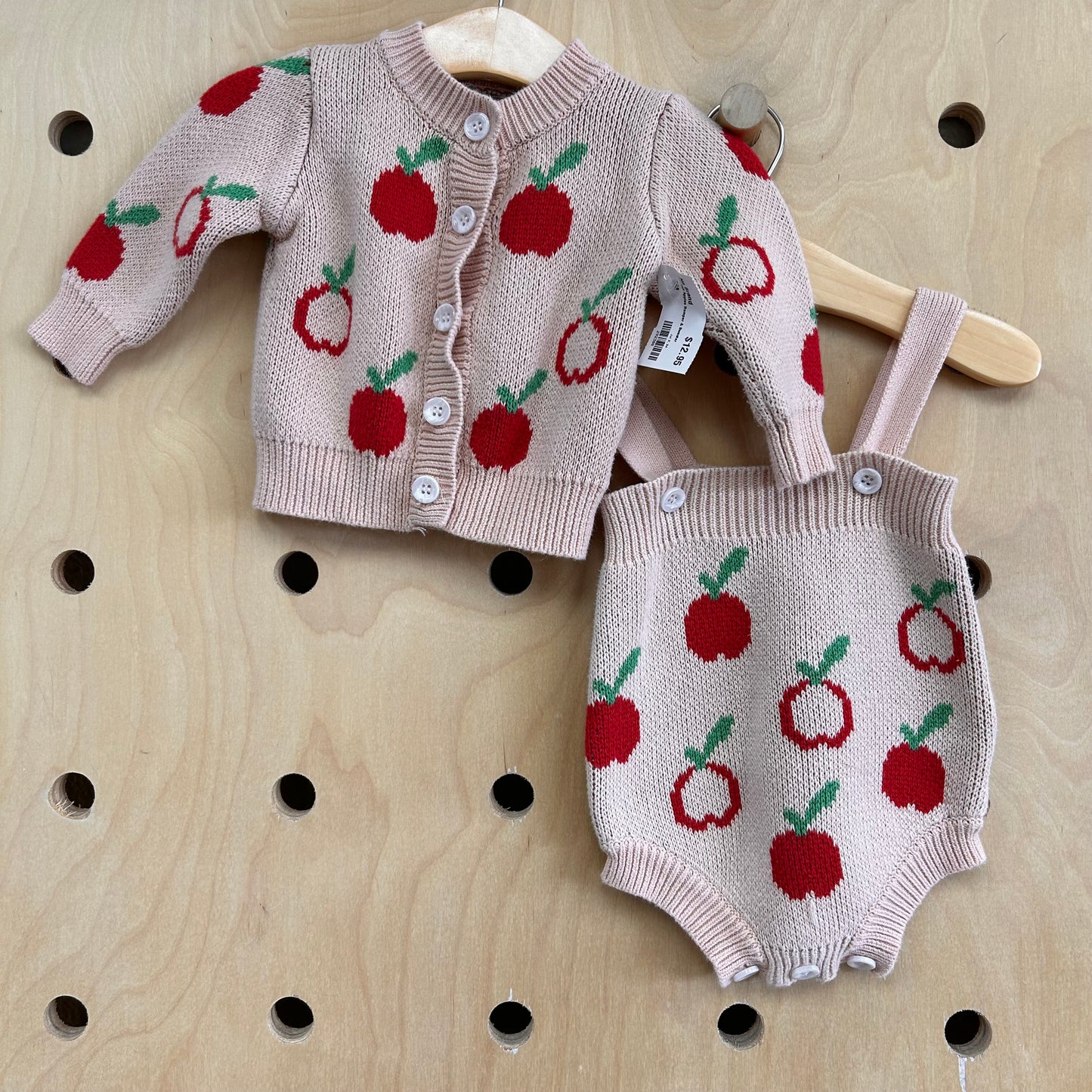 Pink Knit Apples Romper & Sweater