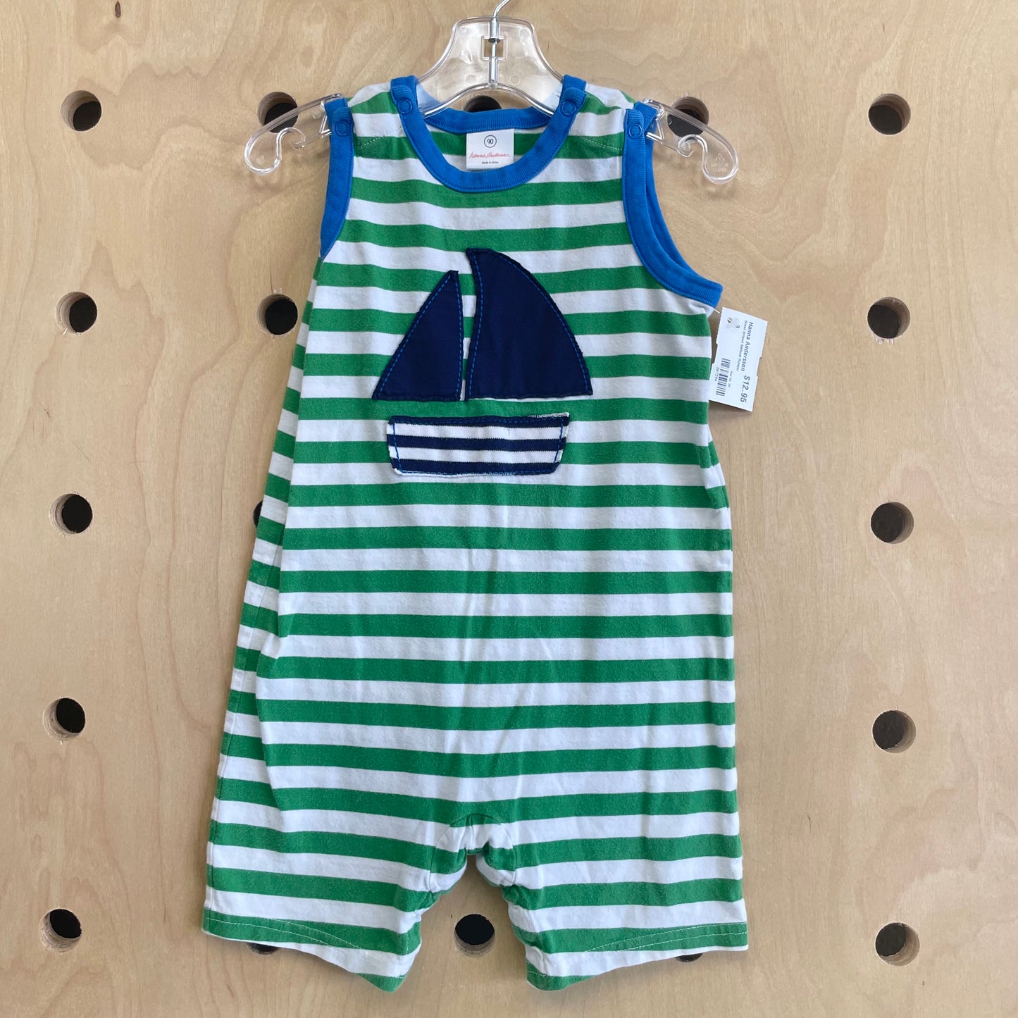 Green Striped Sailboat Romper