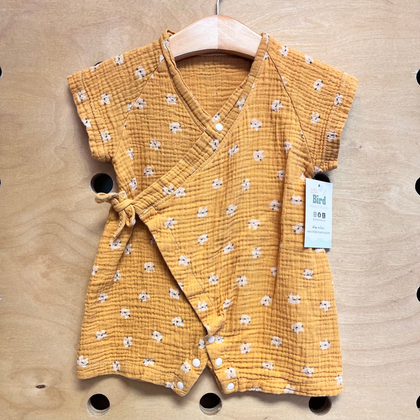 Yellow Gauze Cats Romper