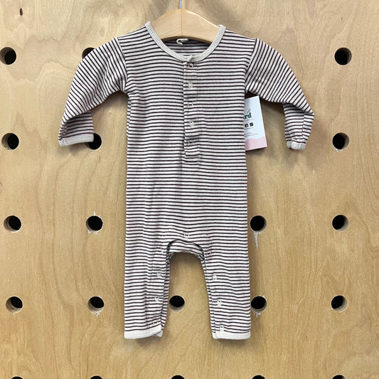 Brown Striped Ribbed Romper