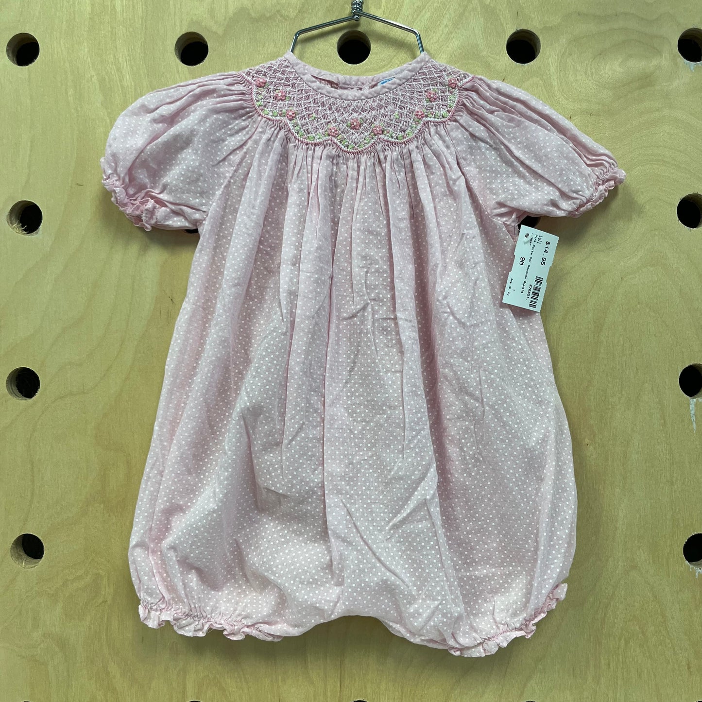 Pink Polka Dot Smocked Bubble Romper