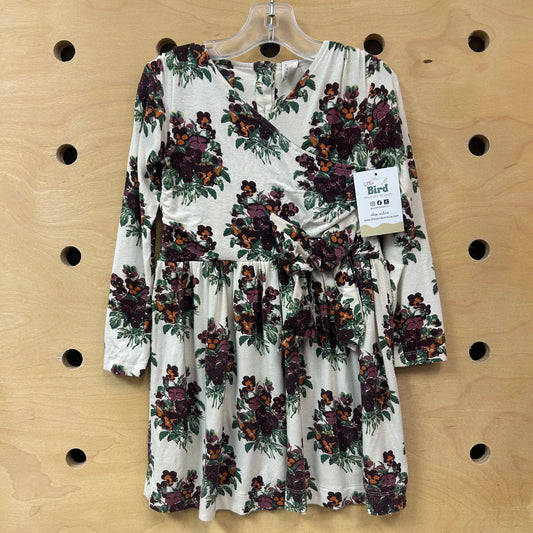 Bamboo White/Purple Floral Bow Dress
