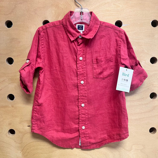 Red 100% Linen Button Up