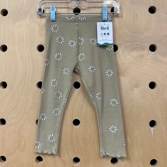 Olive Floral Ribbed Leggings