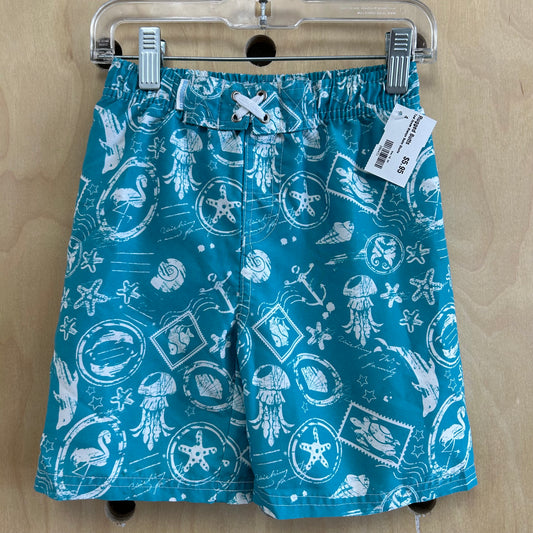 Teal Ocean Stamps Swim Shorts