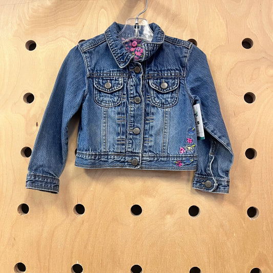 Embroidered Floral Denim Snap Jacket