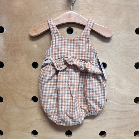 Organic Brown/White Gingham Romper