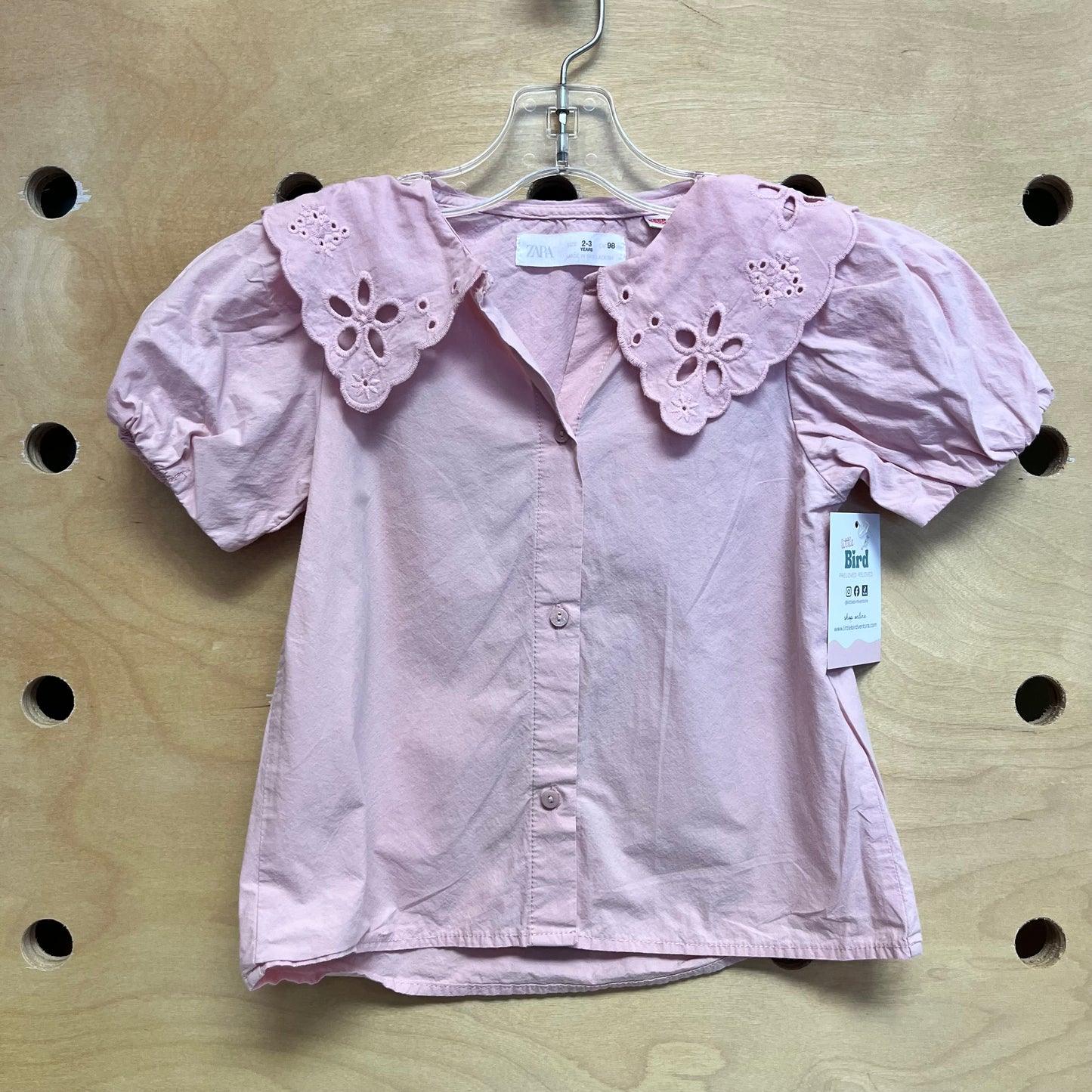 Eyelet Collar Cotton Button Up Top