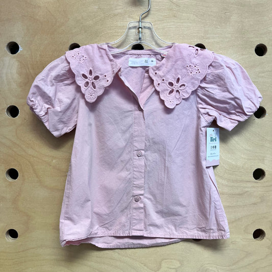 Eyelet Collar Cotton Button Up Top
