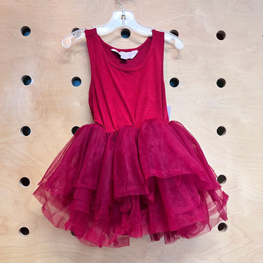 Red Velour/Burgundy Tulle Bodysuit Dress