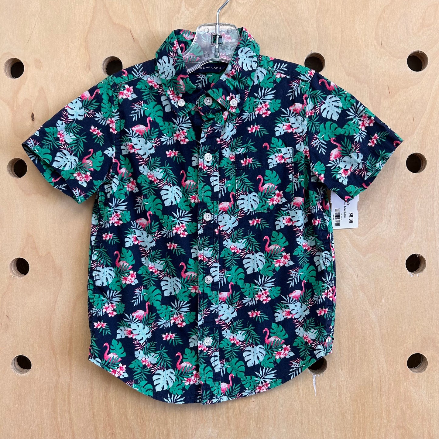 Blue Tropical Flaningo Button Up Shirt