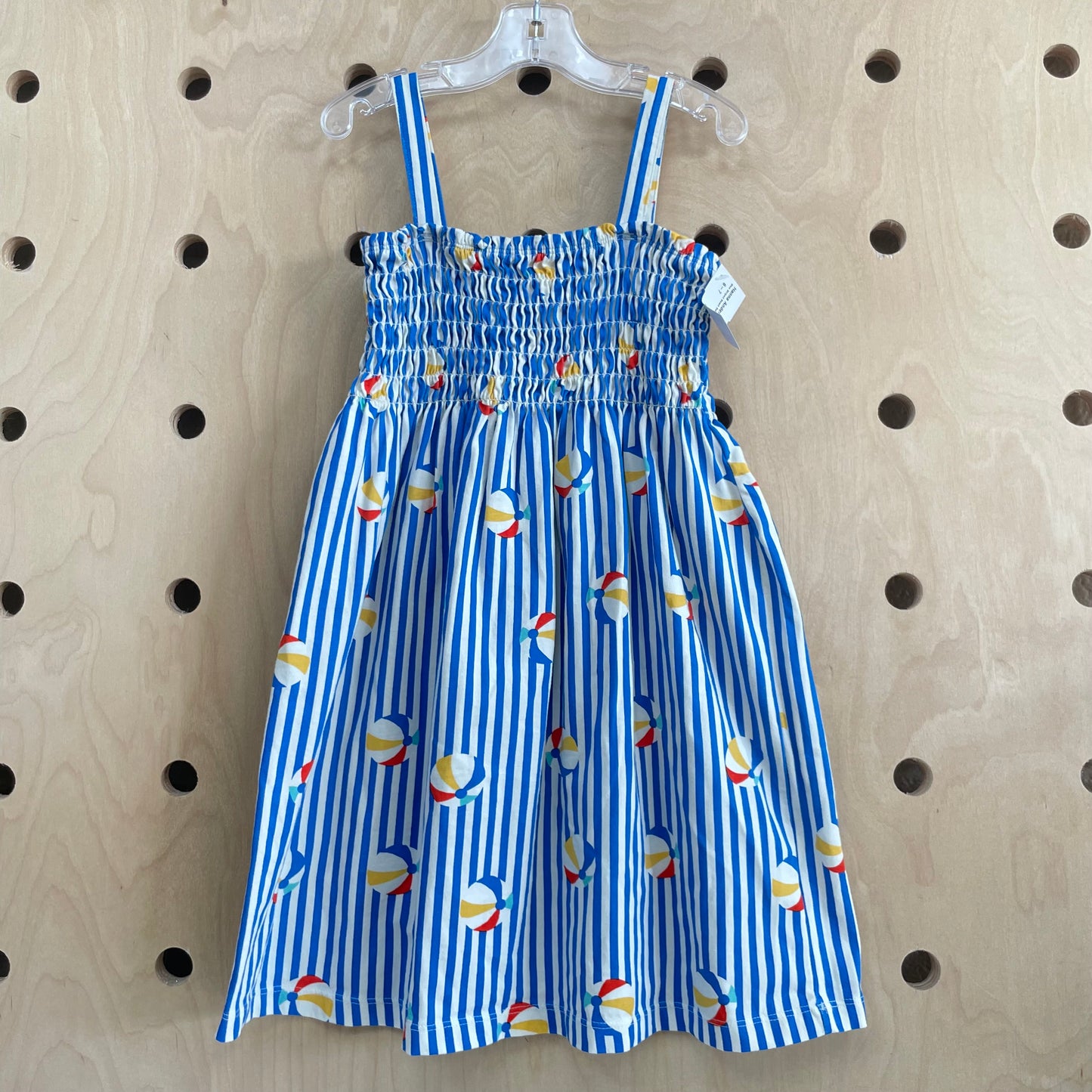 Blue Striped Beach Ball Smocked Dress