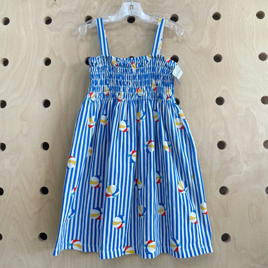 Blue Striped Beach Ball Smocked Dress