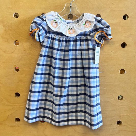Blue Plaid Embroider Pumpkins Dress