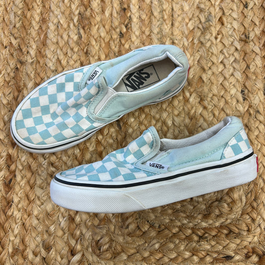 Light Blue Checkered Slip Ons