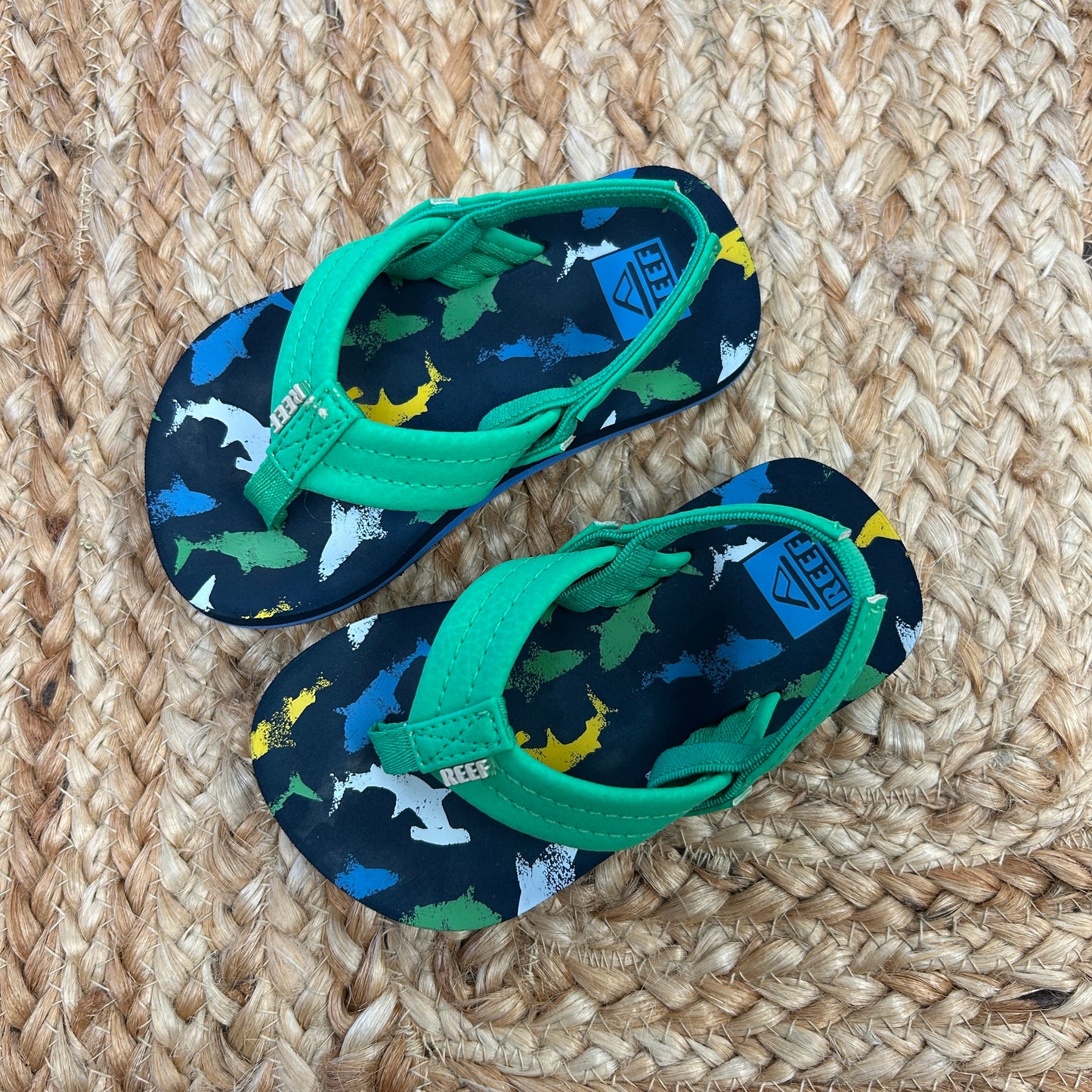Green/Blue Shark Ankle Strap Flip Flops