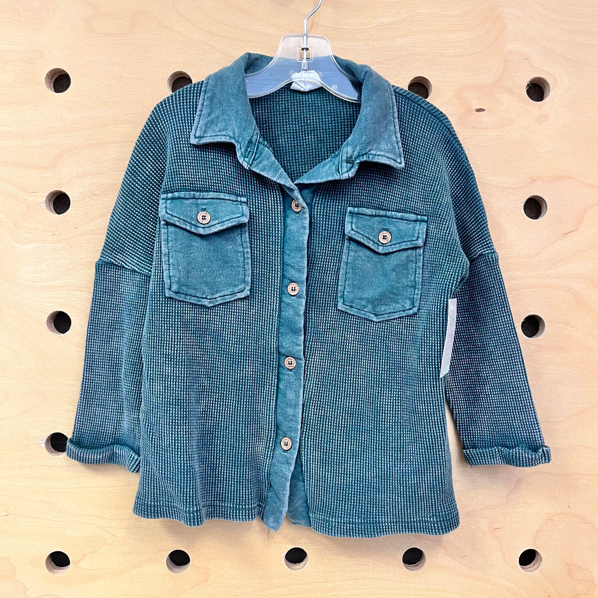 Teal Waffle Knit Button Up