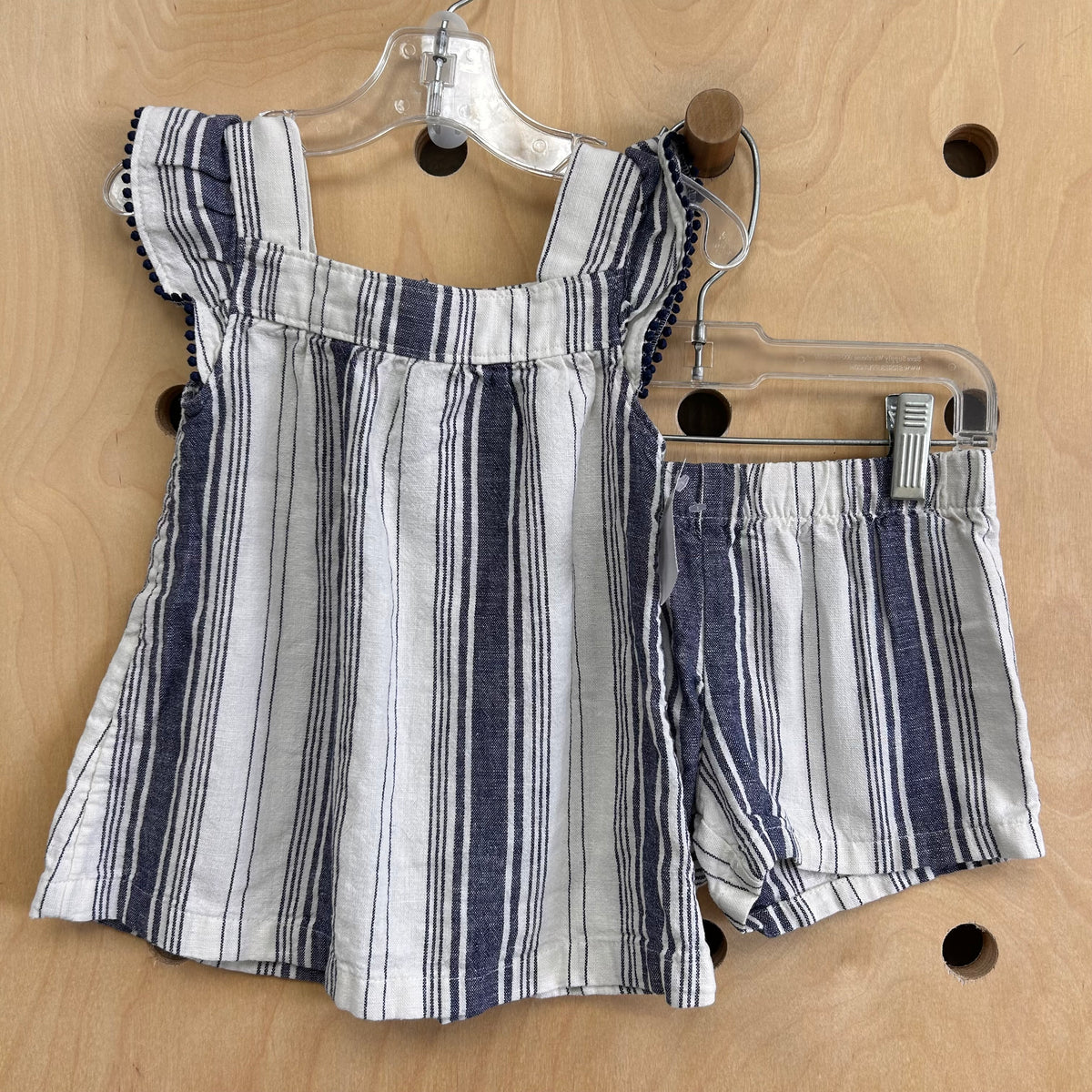 Cream + Blue Striped Linen Blend Outfit