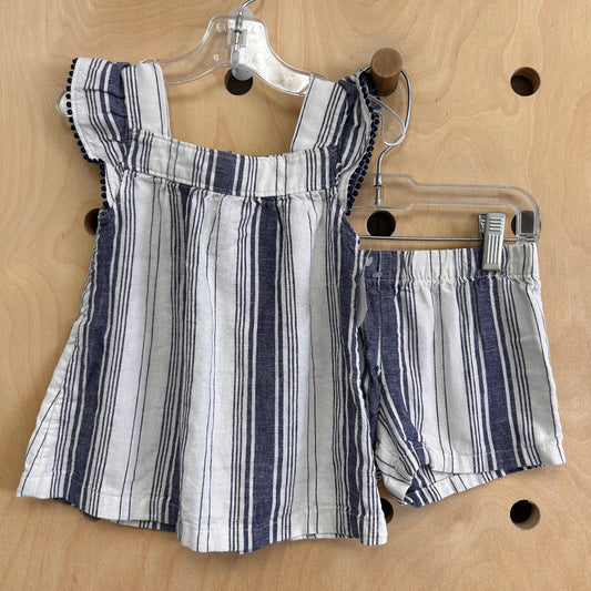 Cream + Blue Striped Linen Blend Outfit