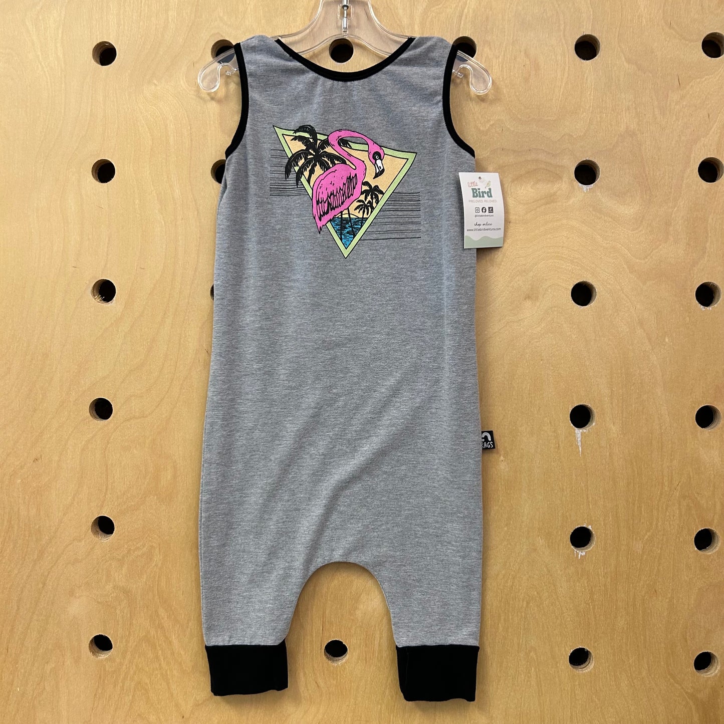Grey Beach Flamingo Romper