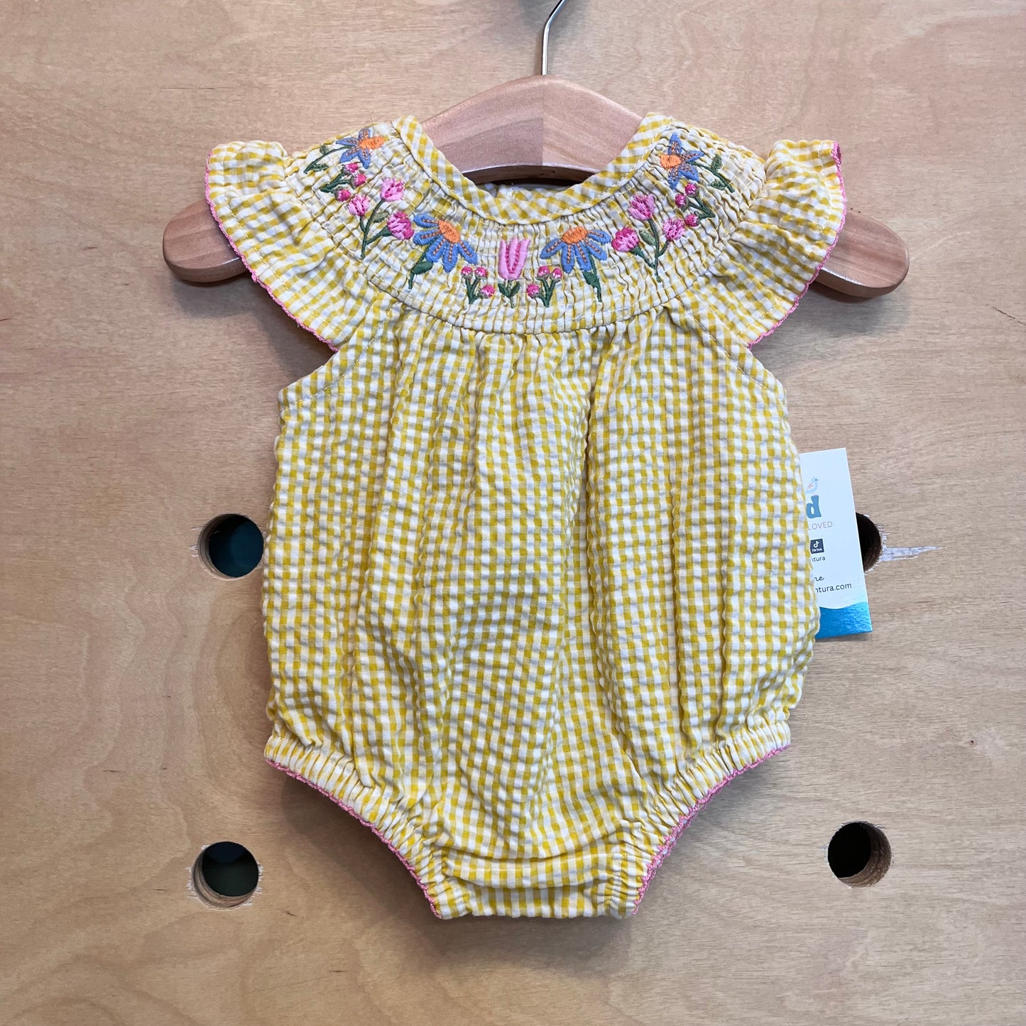 Yellow Seersucker Smocked Romper