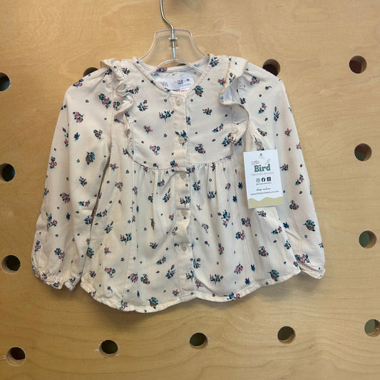 Cream Floral Buttom Up Top
