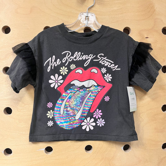 Grey Rolling Stones Tulle Sleeve Top