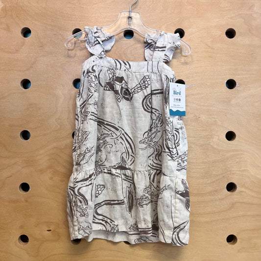 Beige Sea Life Hemp Blend Dress