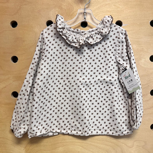Beige Floral Ruffle Collar Top