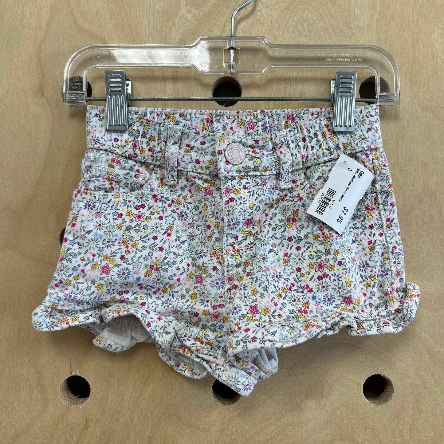 White Wildflower Denim Shorts
