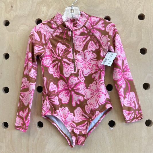 Brown & Pink Floral Swimsuit