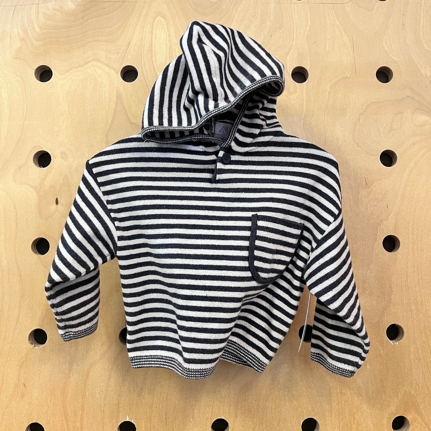 Grey/Ivory Striped Soft Knit Hoodie