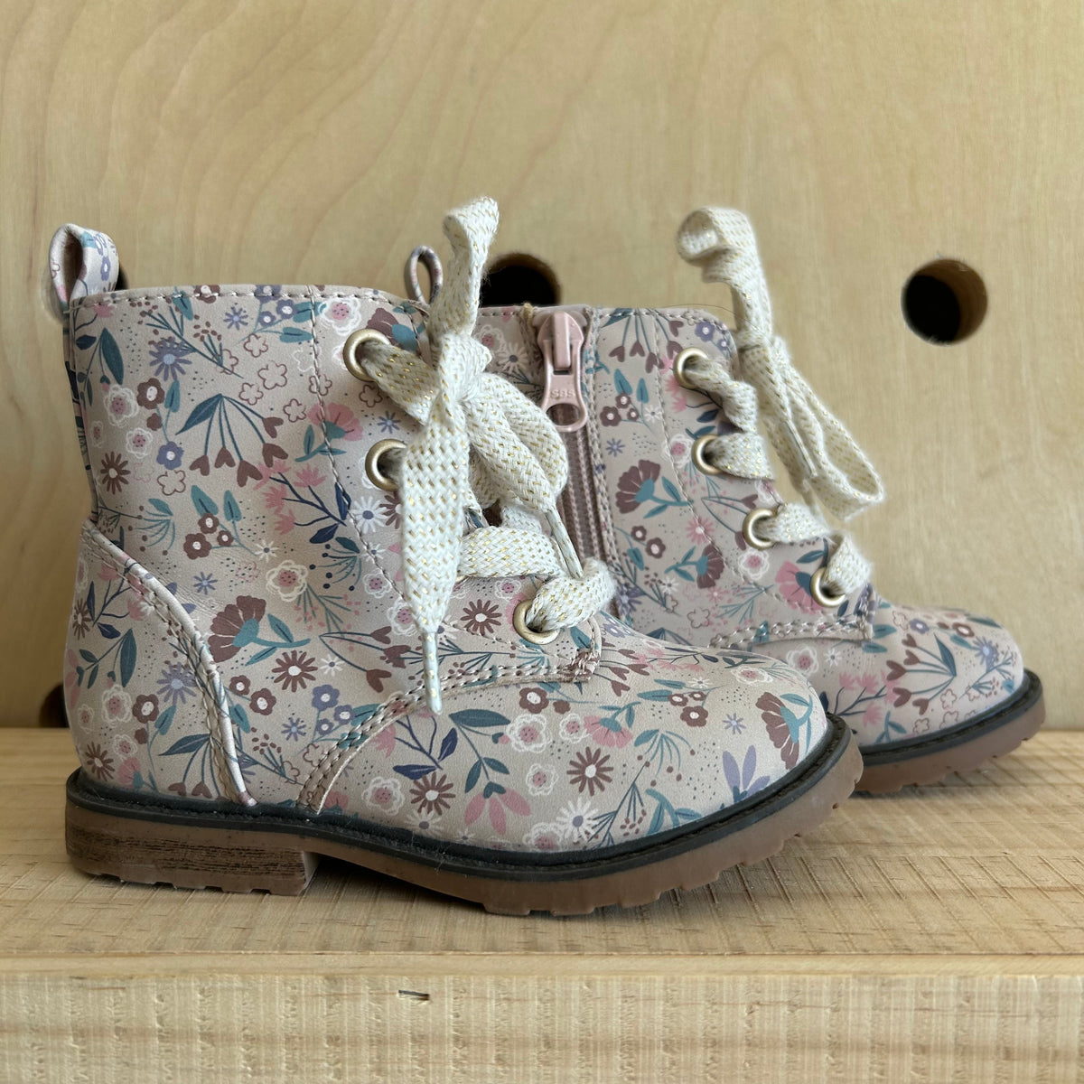 Pink Floral Combat Boots