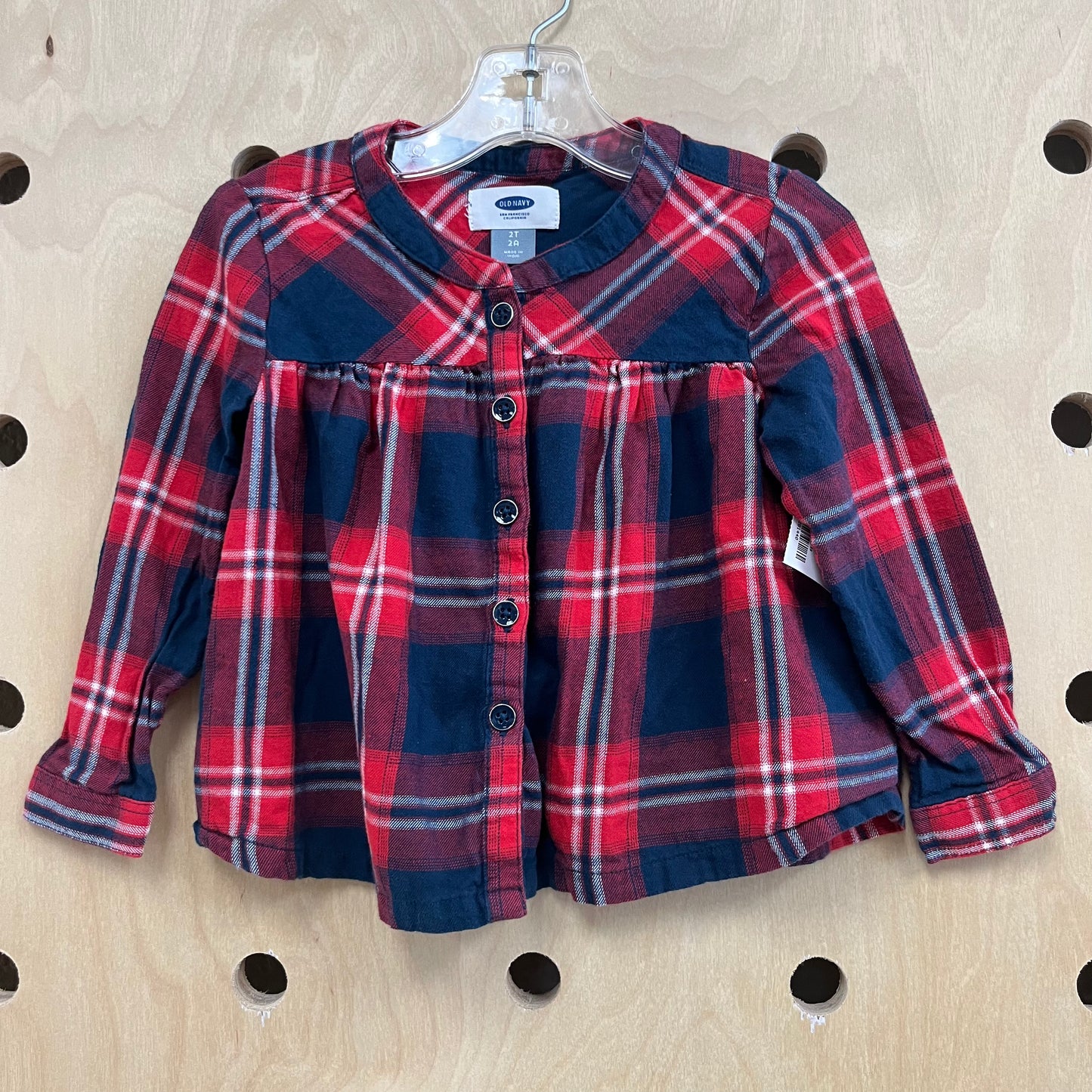 Navy+Red Plaid Flannel Top