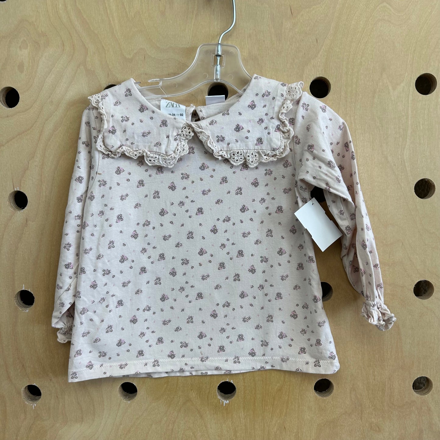 Pink Floral Eyelet Trim Top