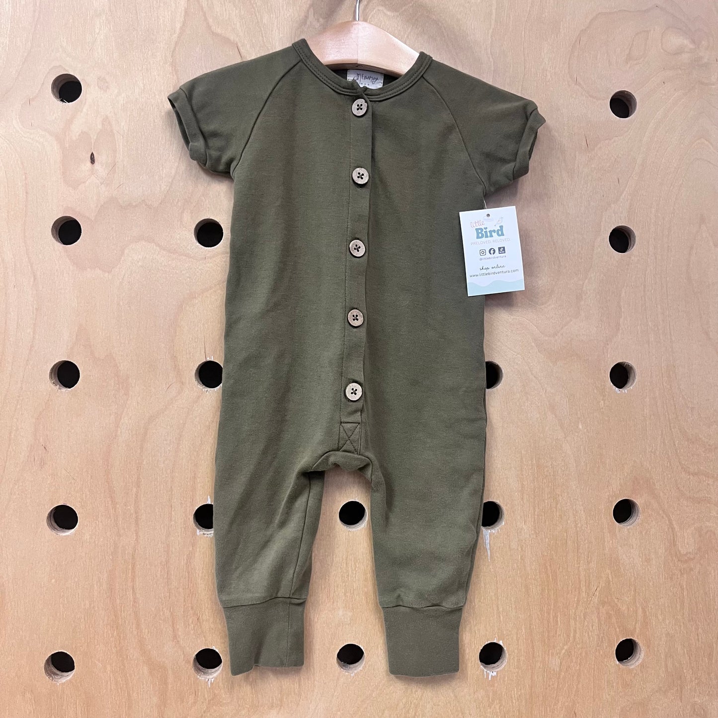 Olive Organic Cotton Button Romper
