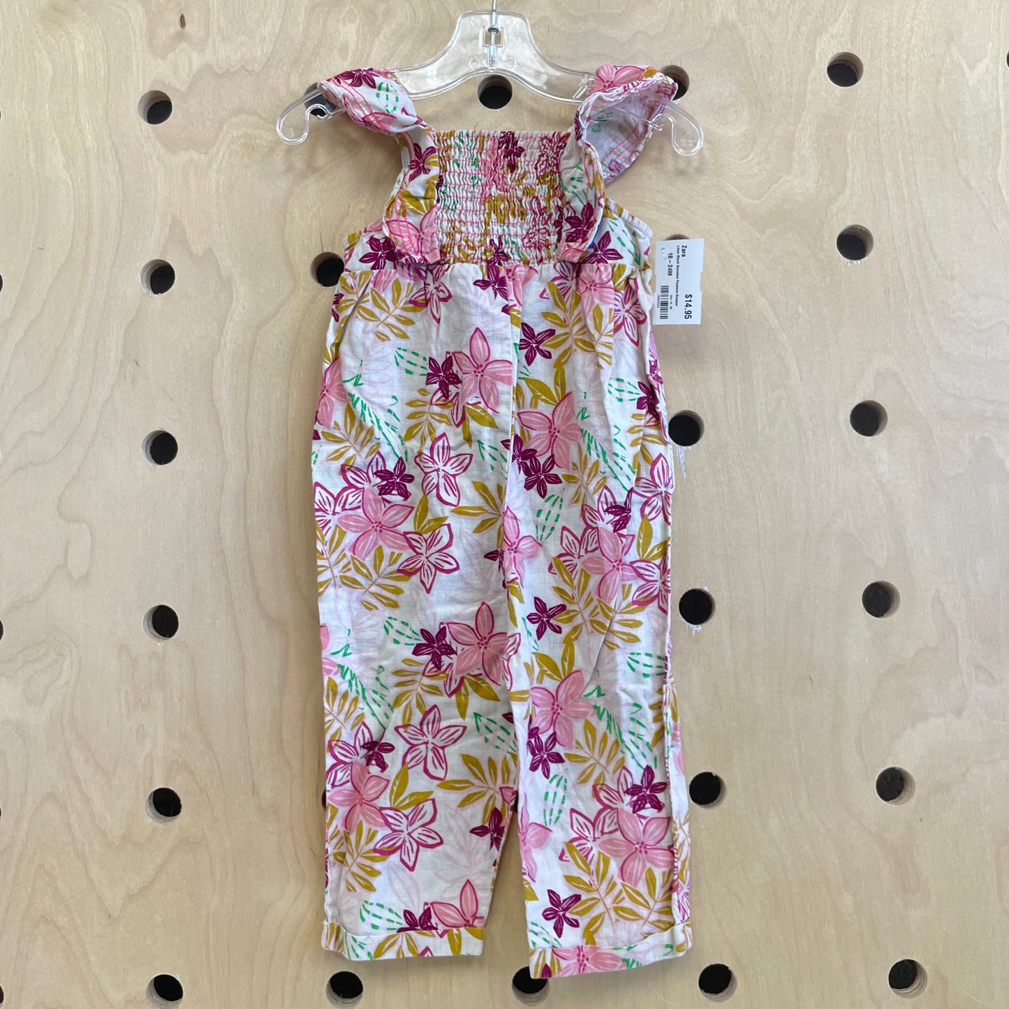 Linen Blend Smocked Plumeria Romper
