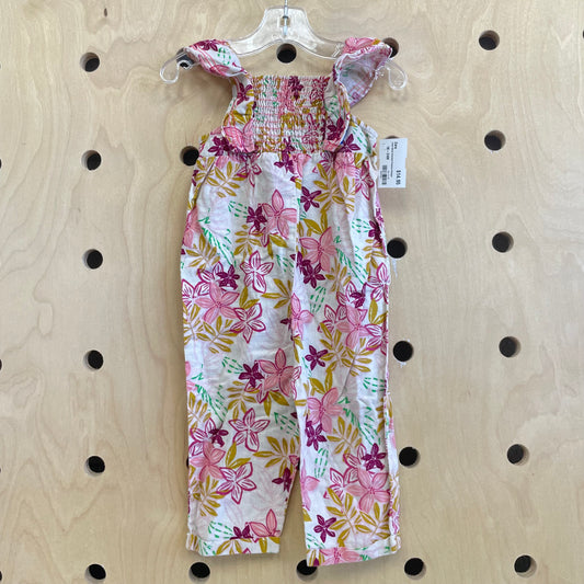 Linen Blend Smocked Plumeria Romper
