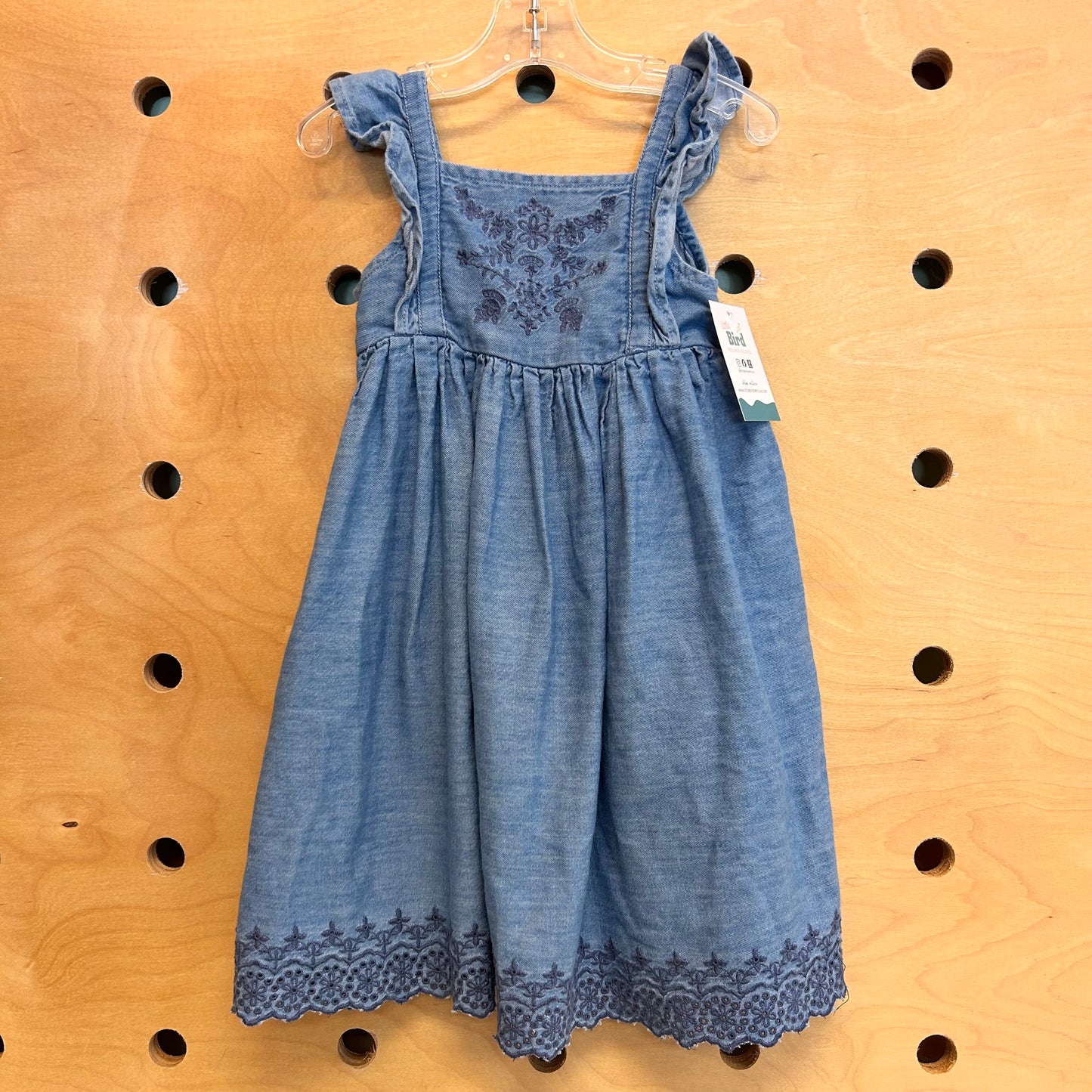 Embroidered Eyelet Chambray Dress