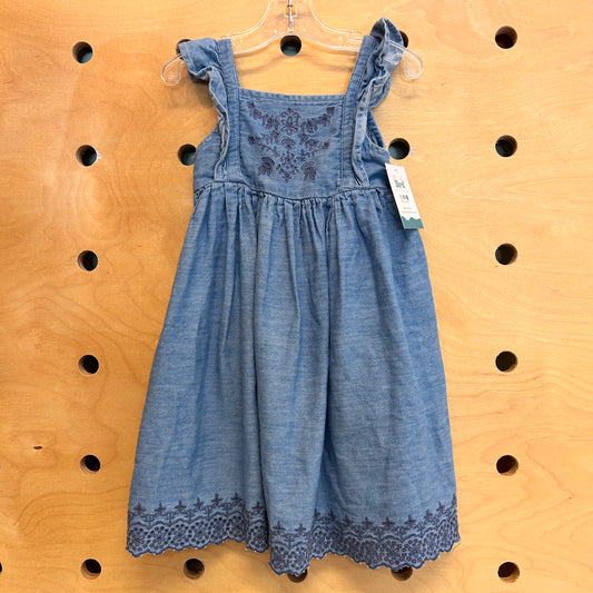 Embroidered Eyelet Chambray Dress