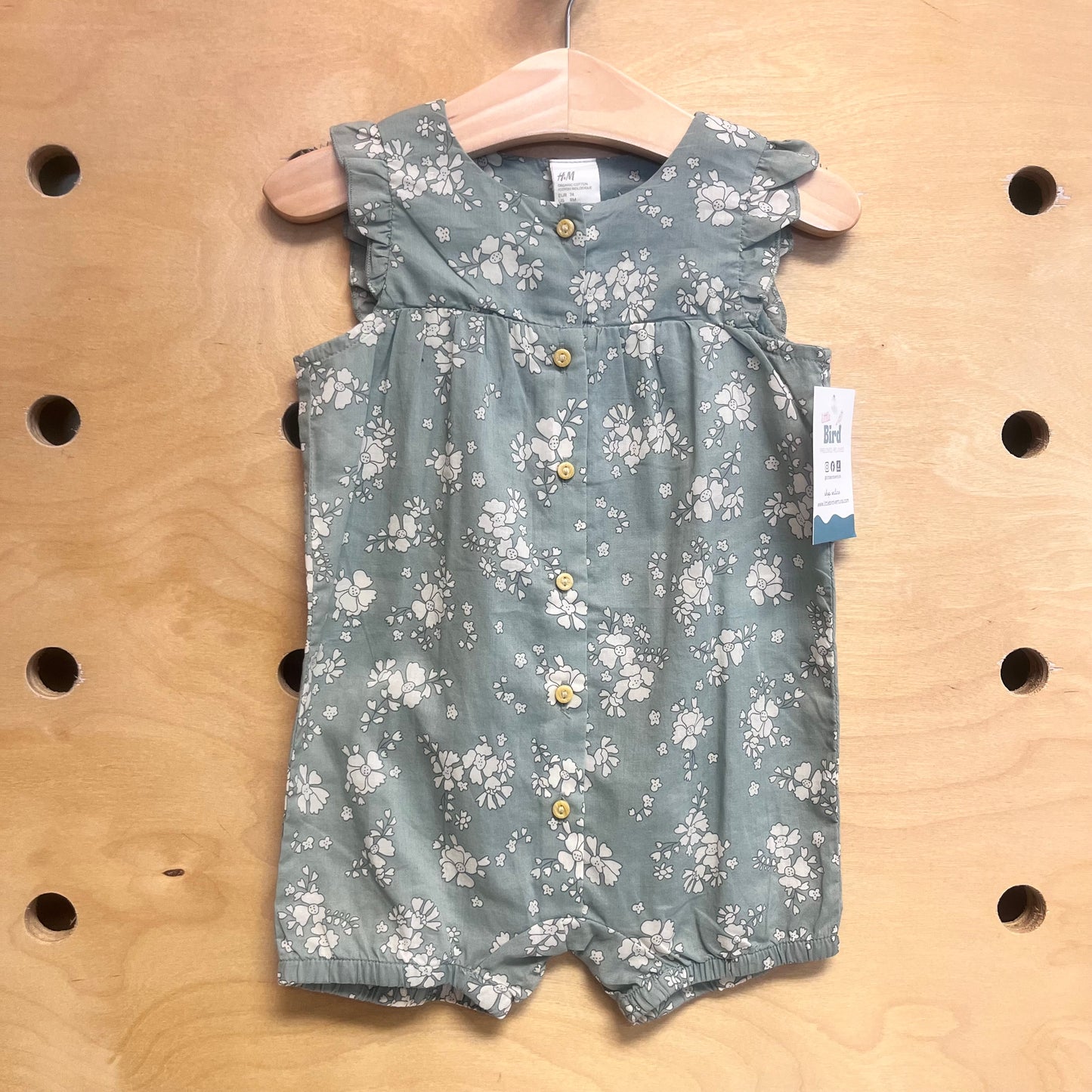 Sage Floral Linen Button Romper