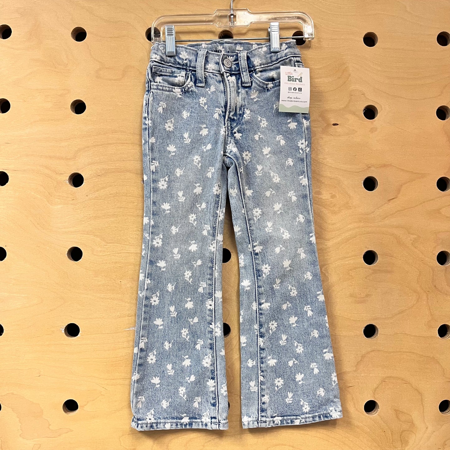 High Rise Flare White Floral Denim