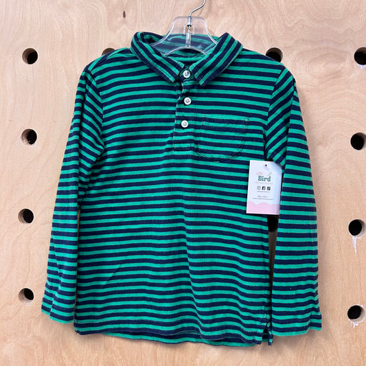 Green & Blue Striped Long Sleeve Polo