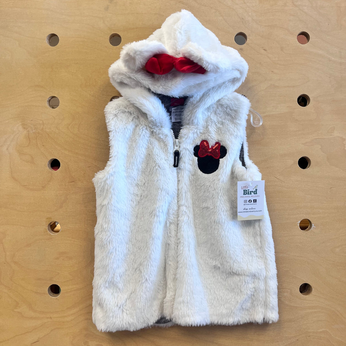 White Fuzzy Sequin Minnie Hooded Vest